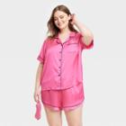 Women's Short Sleeve Notch Collar And Shorts 3pc Pajama Set - Stars Above Pink