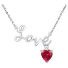 Target Heart-shaped Created Ruby Prong Set Love With Heart Necklace In Sterling Silver, Girl's, White
