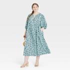 Women's Plus Size Balloon Long Sleeve Dress - Universal Thread Mint Green Floral