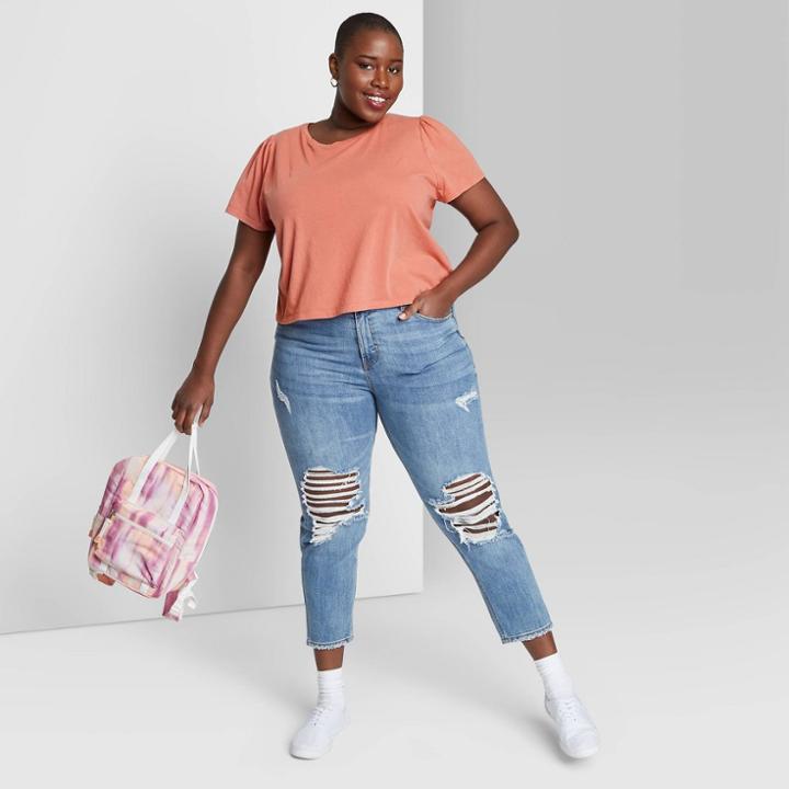 Women's Plus Size Puff Short Sleeve T-shirt - Wild Fable Coral