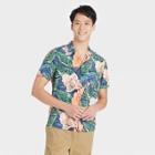 Men's Floral Print Standard Fit Camp Collar Short Sleeve Button-down Shirt - Goodfellow & Co Green