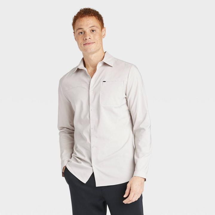 Men's Long Sleeve Button-up T-shirt - All In Motion Goalsetting Gray