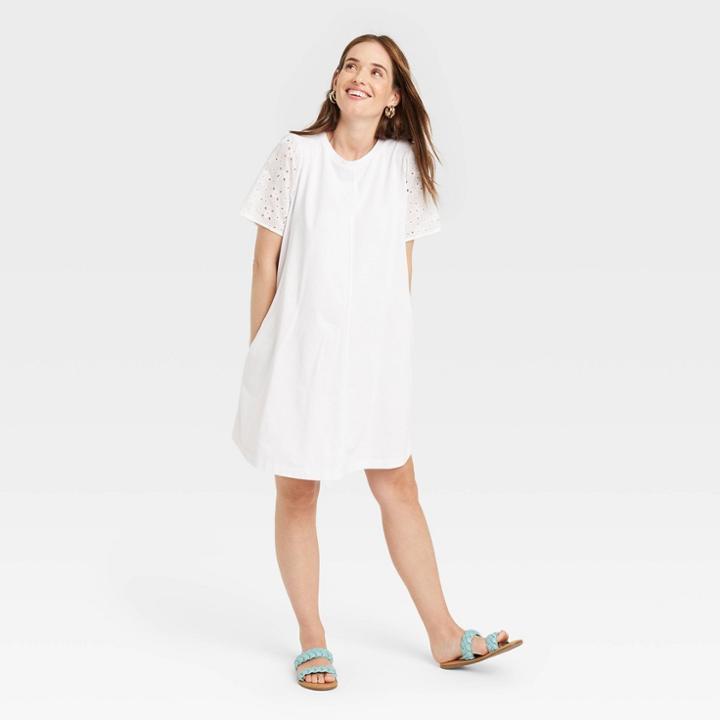 The Nines By Hatch Short Sleeve Eyelet T-shirt Maternity Dress White