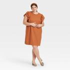 Women's Plus Size Ruffle Short Sleeve Dress - A New Day Brown
