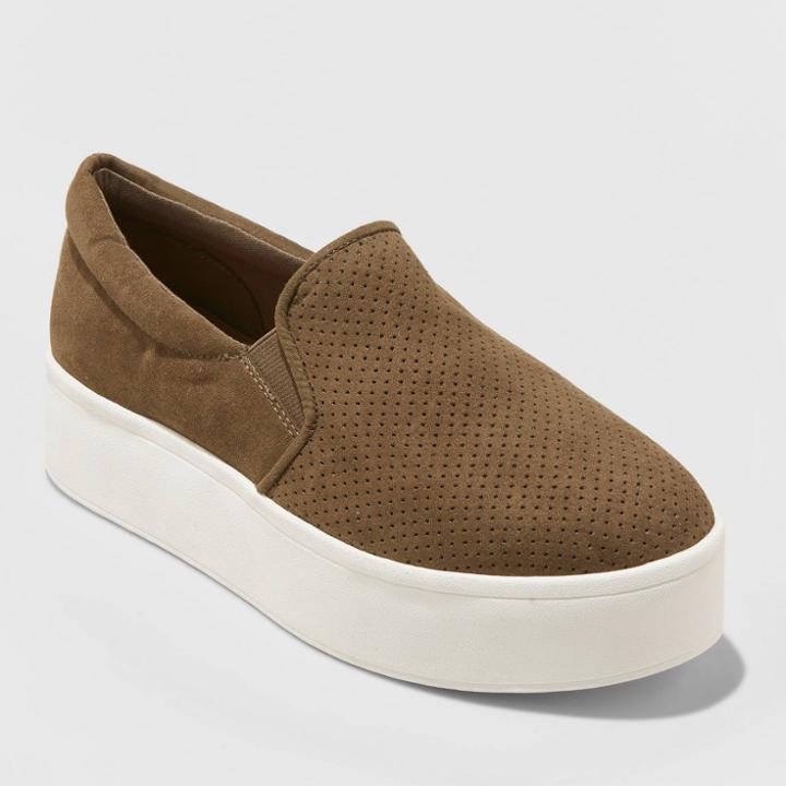 Women's Kensley Microsuede Platform Slip On Sneakers - Universal Thread Olive 8, Women's, Green