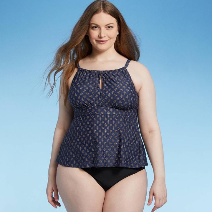 Women's Plus Size Keyhole High Neck Tankini Top - Kona Sol Navy Blue X
