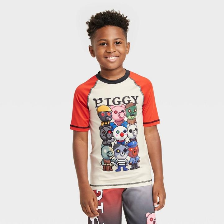 Boys' Piggy Short Sleeve Rash Guard Swimsuit Top - Red