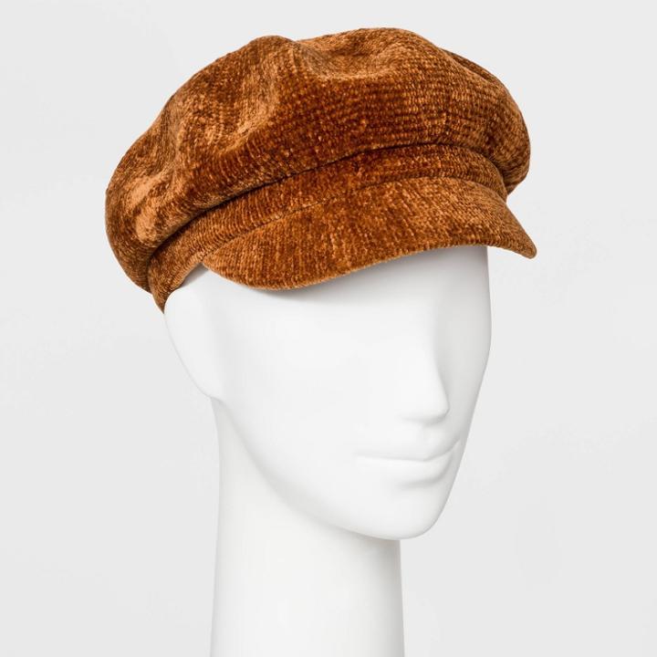 Women's Chenille Newsboy Hat - A New Day Brown One Size, Women's