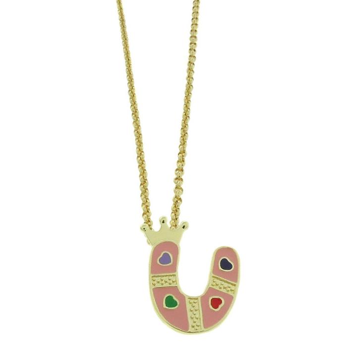 Ellen 18k Gold Overlay Enamel Initial Pendant 'u' - Pink, Girl's, U