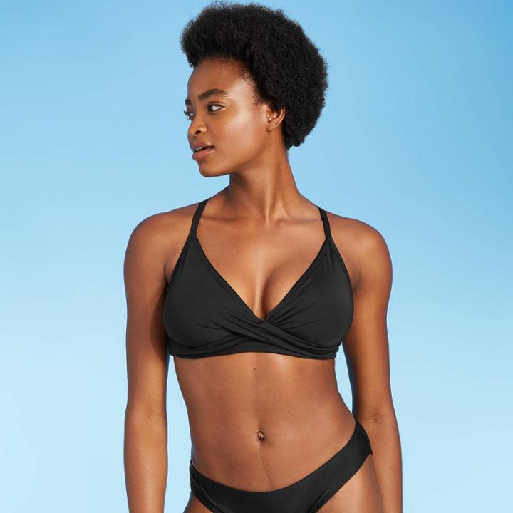 Women's Wrap Front Cross Back Tri Bikini Top - Kona Sol Black D/dd Cup