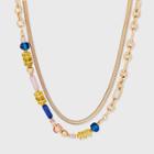 Mixed Asymmetrical Irregular Beaded Layered Chain Necklace - Universal Thread Blue