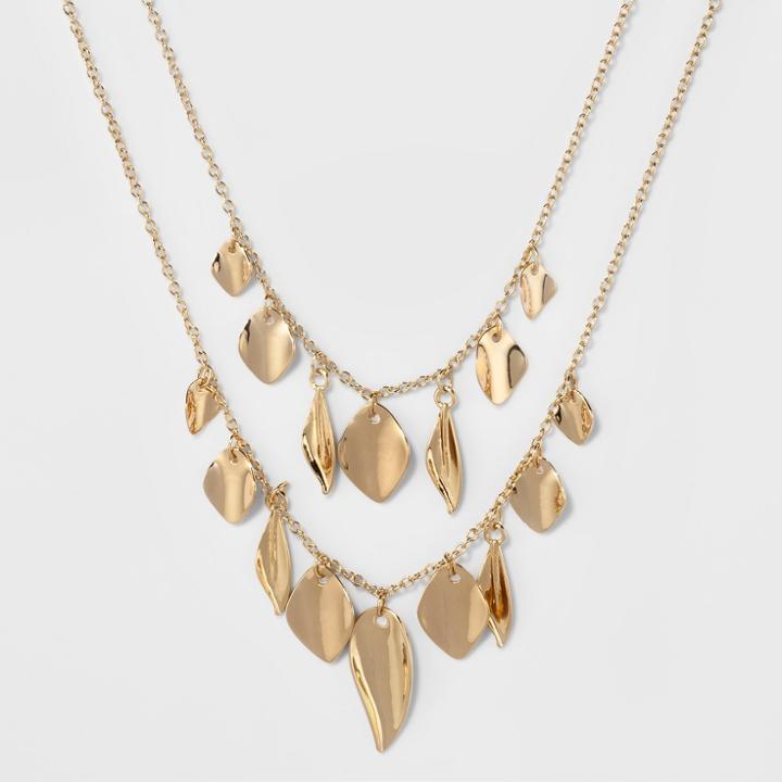 Leaf Shapes Drops 2 Row Necklace - A New Day Gold