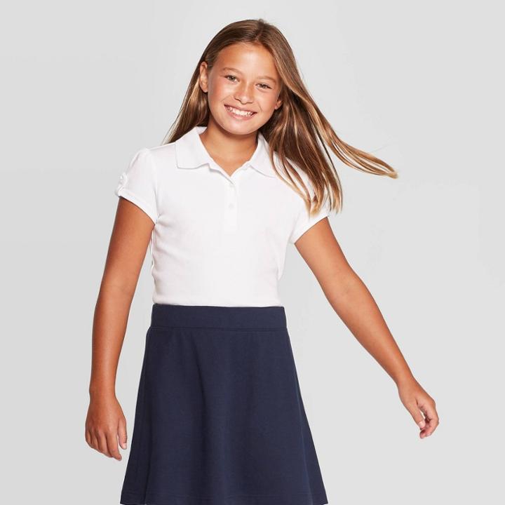 Petitegirls' Short Sleeve Interlock Uniform Polo Shirt - Cat & Jack White L, Girl's,