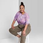 Women's Plus Size Long Sleeve Waffle T-shirt - Wild Fable Purple Tie-dye