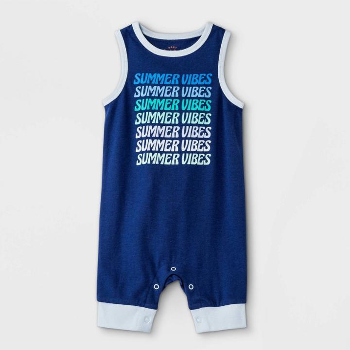 Baby Boys' Summer Vibes Romper - Cat & Jack Navy Newborn, Blue