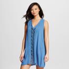 Mango Reef Women's Crochet Front Sleeveless Cover Up Dress - Blue -