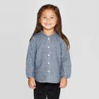 Oshkosh B'gosh Toddler Girls' Long Sleeve Glitter Chambray Button-down Shirt - Blue 12m, Toddler Girl's