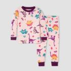 Burt's Bees Baby Toddler Girls' 2pc Dino Friends Sugar Plum Organic Cotton Pajama Set - Purple