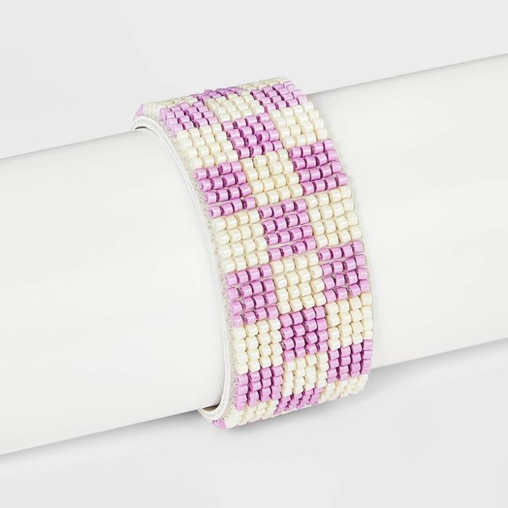 Seed Bead Pattern With Magnetic Closure Beaded Bracelet - Universal Thread Purple