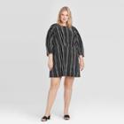 Women's Plus Size Striped Long Sleeve Boat Neck A Line Mini Dress - Who What Wear Black 1x, Women's,