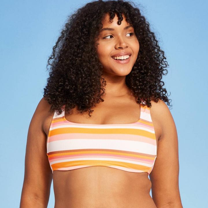Juniors' Ribbed Bralette Bikini Top - Xhilaration Multi Stripe Shine