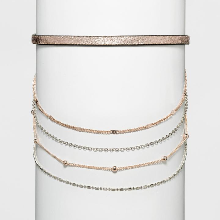 Distributed By Target Women's Necklace Layered Choker With Metallic Simulated Leather,