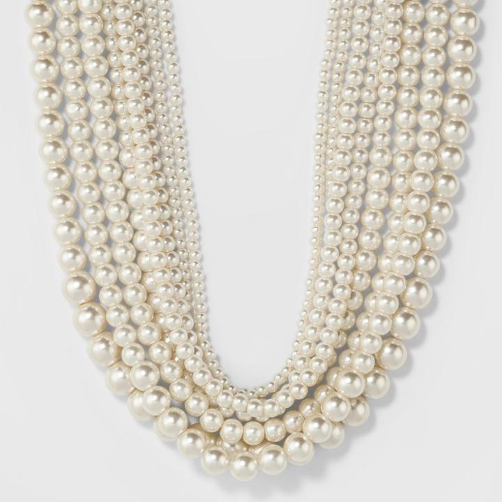Target Short Faux Pearl Multi Row Necklace - A New Day White