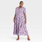 Women's Plus Size Floral Print Short Sleeve Dress - Knox Rose Purple