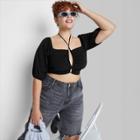 Women's Plus Size Puff Short Sleeve Woven Top - Wild Fable Black