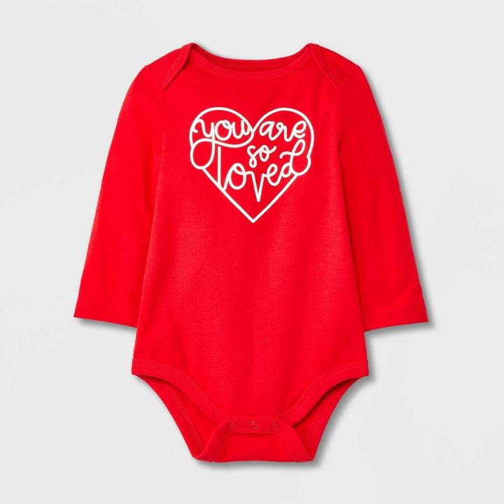 Baby Girls' 'you Are So Loved' Long Sleeve Bodysuit - Cat & Jack Red Newborn