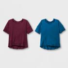 Girls' Short Sleeve Cold Clavicle 2pk T-shirt - Art Class Maroon/blue
