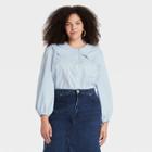 Women's Plus Size Oversized Balloon Long Sleeve Button-down Shirt - A New Day Blue