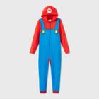 Nintendo Boys' Super Mario Blanket Sleeper Union Suit - Xs, Blue/black/red