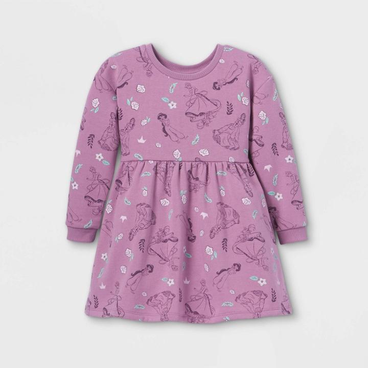 Toddler Girls' Disney Princess Long Sleeve Fleece Dress - Pink