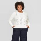Women's Plus Size Long Sleeve Crewneck Pullover Sweater - A New Day Cream 3x, Size: