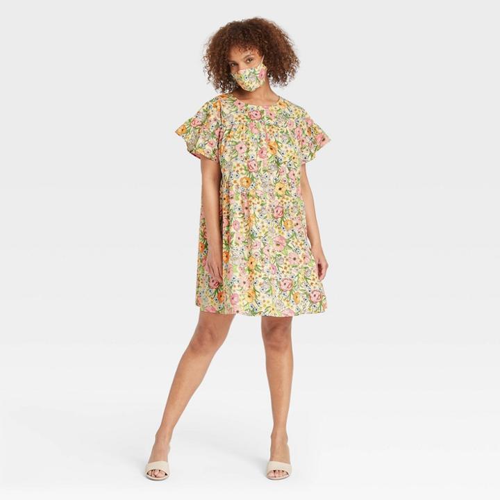 Women's Ruffle Short Sleeve Dress - Who What Wear Cream Floral Xs, Ivory Floral