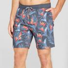 Trinity Collective Men's Floral Print 7.5 Elastic Waist Board Shorts - Dark Blue