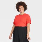 Women's Plus Size Short Sleeve Rib T-shirt - A New Day Red