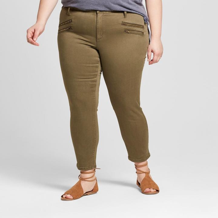 Women's Plus Size Skinny Utility Crop Jeans - Universal Thread Olive