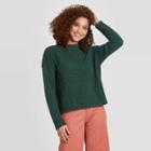Women's Crewneck Textured Pullover Sweater - A New Day Dark Green