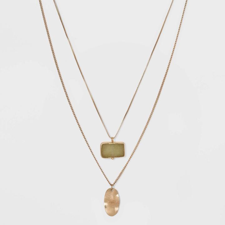 Semi-precious Jade With Wavy Metal Tab Layered Charm Necklace - Universal Thread Jade