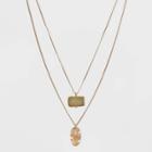 Semi-precious Jade With Wavy Metal Tab Layered Charm Necklace - Universal Thread Jade