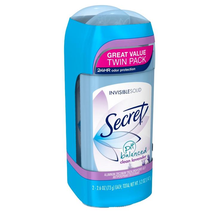 Secret Ph Balanced Clean Lavender Invisible Solid Antiperspirant And Deodorant Twin Pack