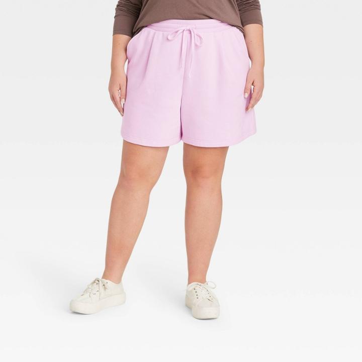 Women's Plus Size High-rise Tie Waist Knit Lounge Shorts - A New Day