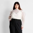 Women's Plus Size Puff Shoulder Long Sleeve Mock Neck Blouse - Future Collective With Kahlana Barfield Brown Cream