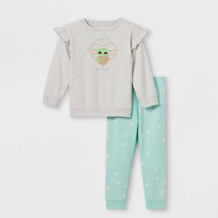 Toddler Girls' Star Wars Baby Yoda Long Sleeve Fleece Crew Neck Top And Bottom Set -
