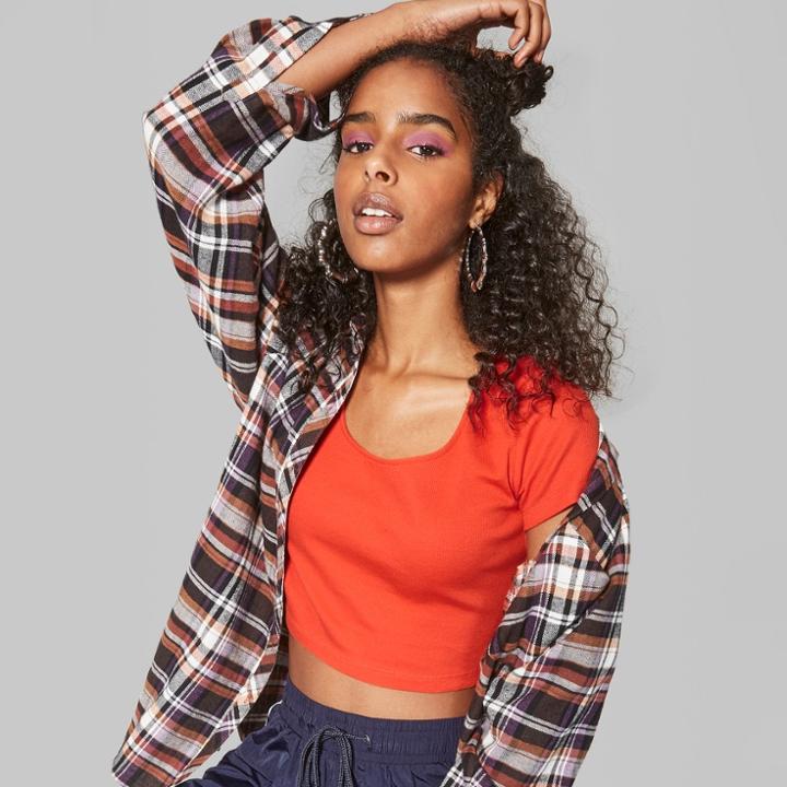 Women's Short Sleeve Scoop Neck Ribbed T-shirt - Wild Fable