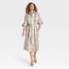 Women's Gingham Long Sleeve High Cuff Shirtdress - A New Day Cream