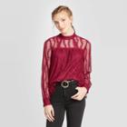 Women's Long Sleeve High Neck Lace Blouse - Xhilaration Berry Xs, Women's, Purple