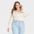 Women's Plus Size Puff Long Sleeve Slim Fit Smocked Top - A New Day White